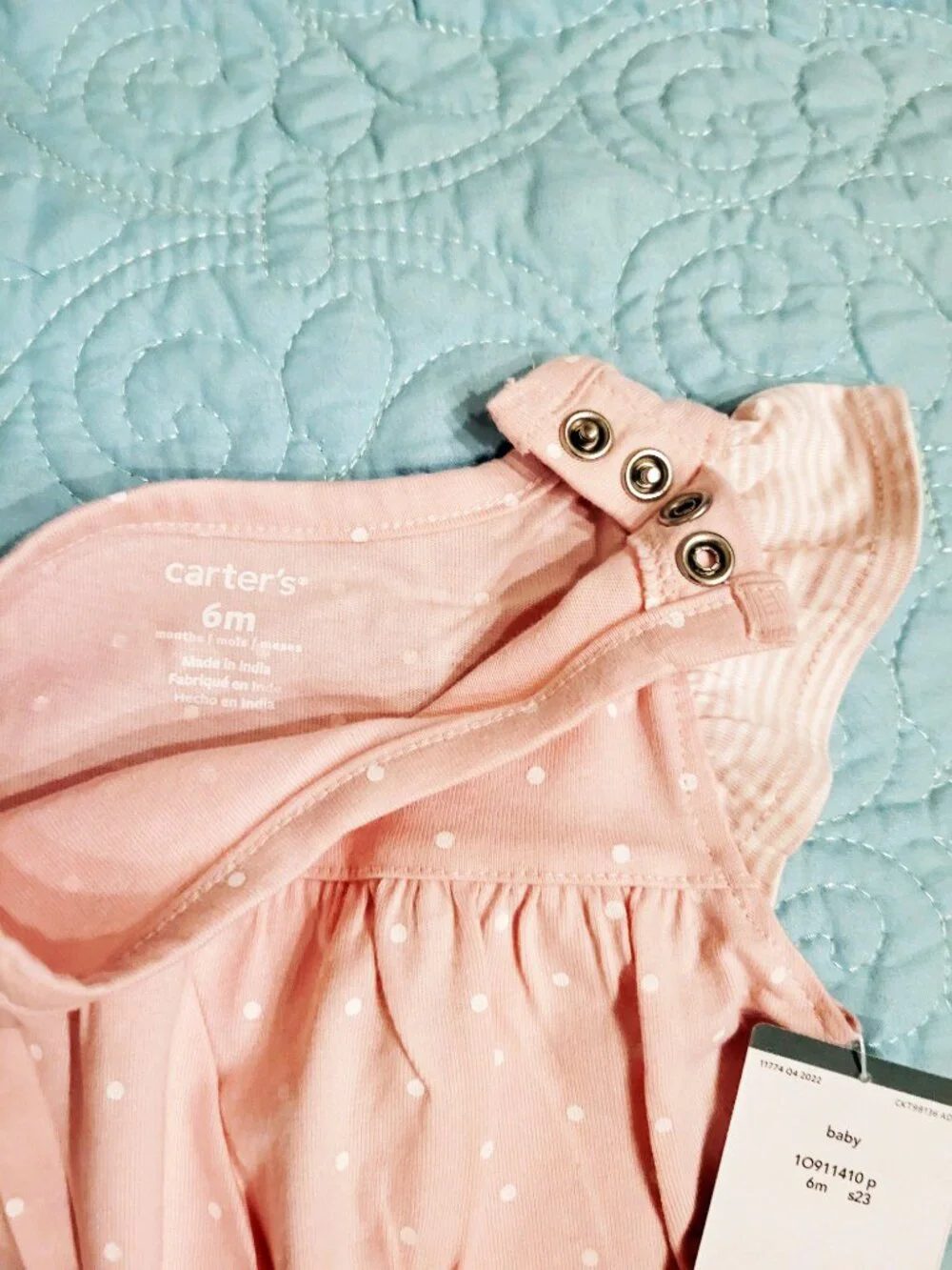 NWT Carter's Sweet Baby Girl Heart Pocket Romper - Pink/White - 6 Months - Picture 5 of 10